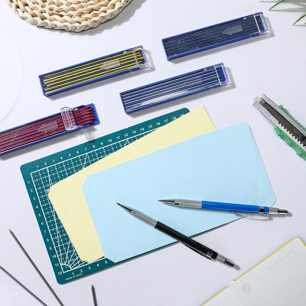 Nezyo 12 Pieces Welder Pencil with 108 Pieces Round Refills Mechanical Metal Pencil Marker with Built in Sharpener Pen for Construction Workers,