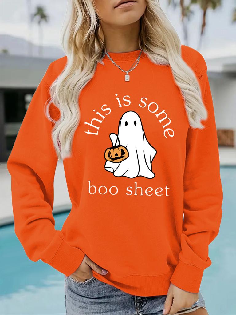 European and American autumn and winter women's clothing casual long-sleeved crew neck Halloween printed pullover sweater wholesale