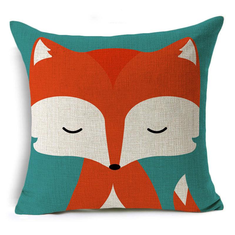 Cute Hand-painted Cartoon Small Animal Linen Pillow Pillow Cover Cartoon Love Red Fox Cushion Cover