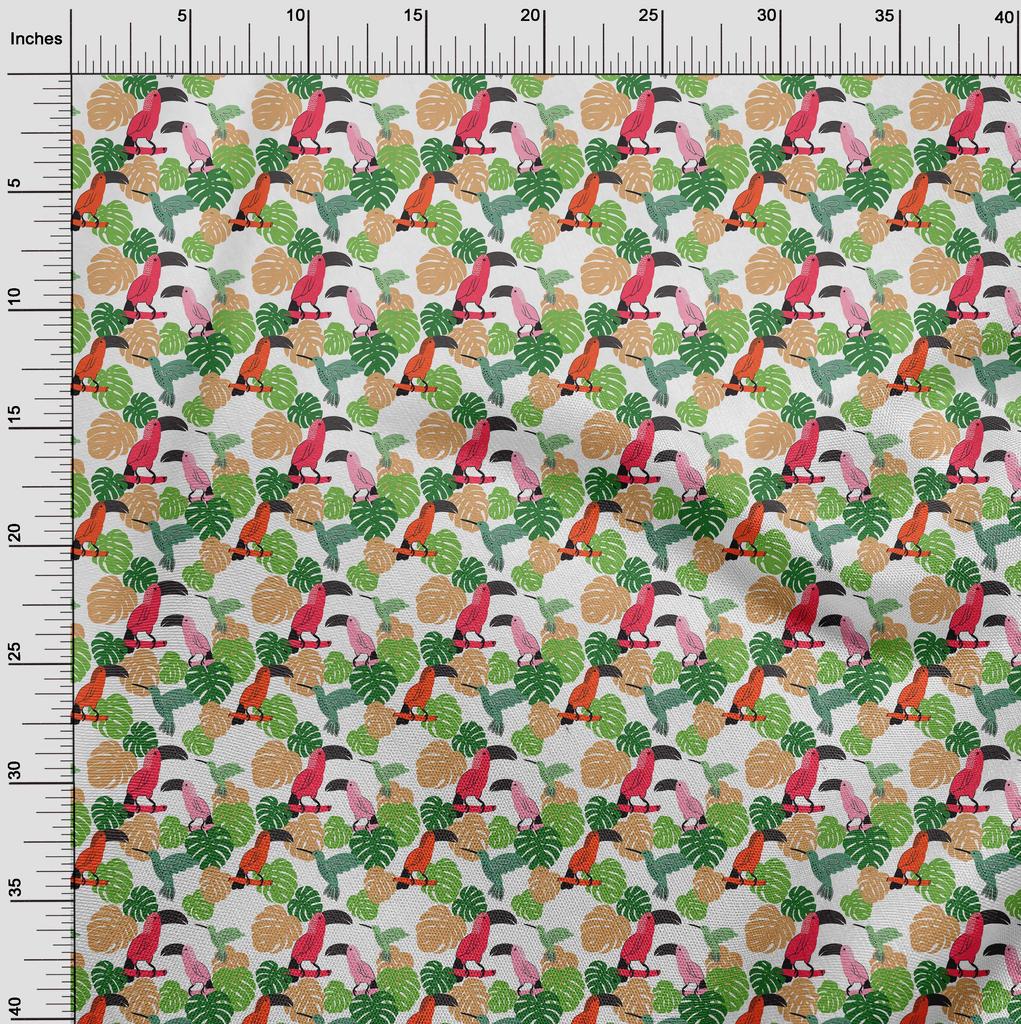 oneOone Cotton Flex Aqua Blue Fabric Tropical Floral with Birds Fabric for Sewing Printed Craft Fabric by The Yard 40 Inch