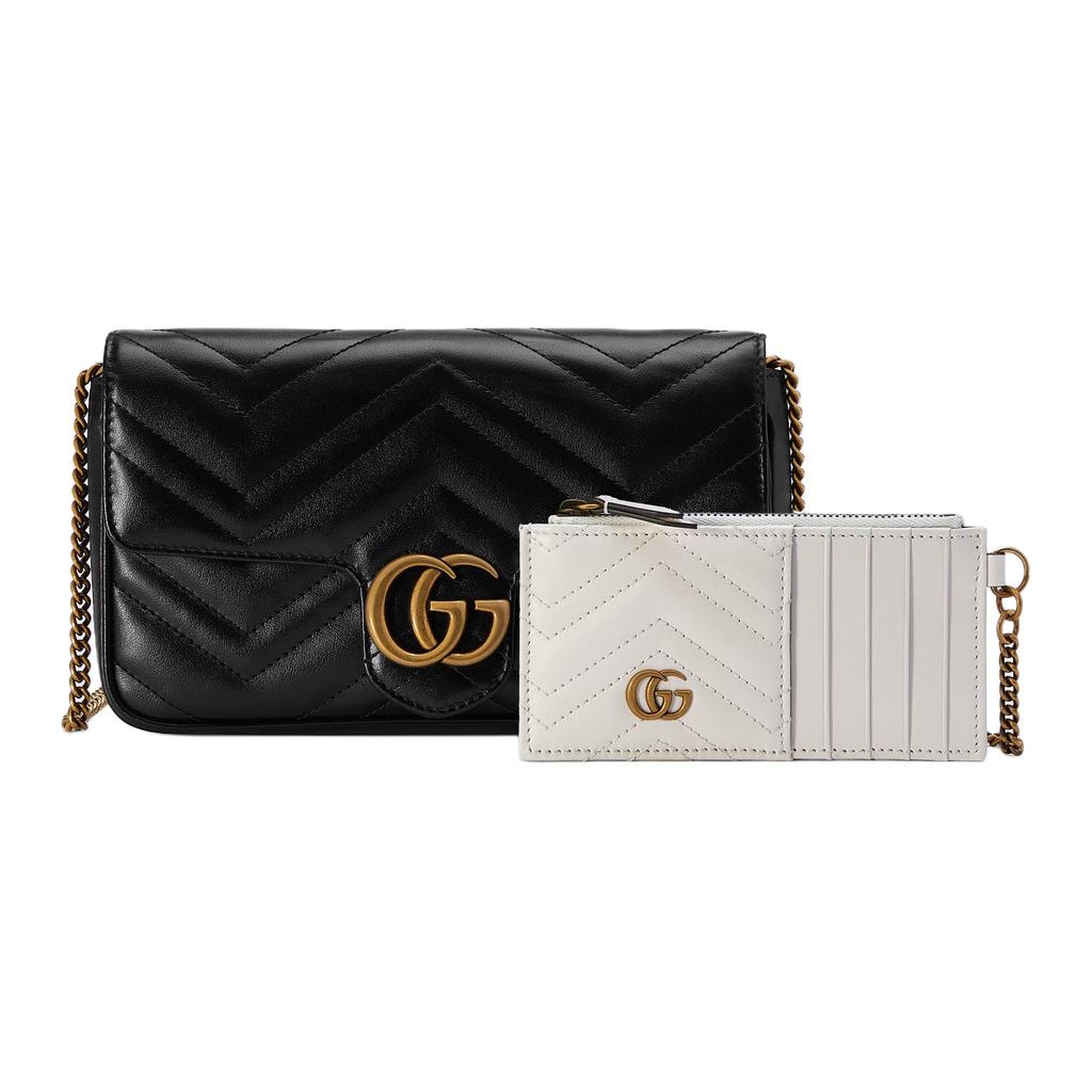 Gucci GG Marmont Gold Vintage Double G Logo Card Holder Leather Two In One Shoulder Crossbody Mini Bag Women Bags 751526-AACCE-1061