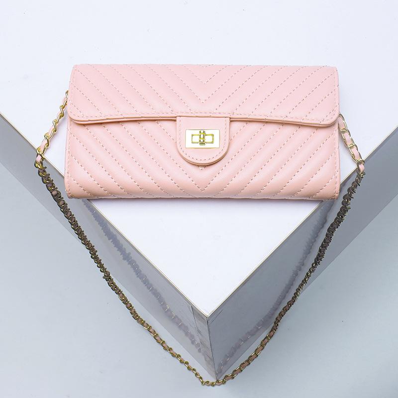 Вышивка V-образной сеткой из овчины, многофункциональное отделение для карт, встроенная сумка для мобильного телефона, сумка через плечо, сумка подмышкой, длинный кошелек. розовый