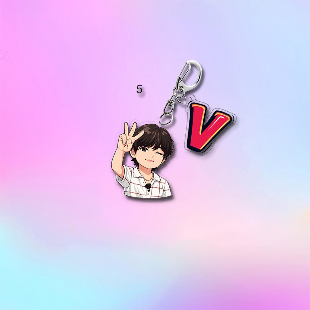 Portachiavi Carino Casual Stile Cartone Animato BTS, Portachiavi Bangtan Boys con Figura Cartone Animato e Targhetta Colorata, Ciondolo Borsa Idol Kpop per Fan ARMY