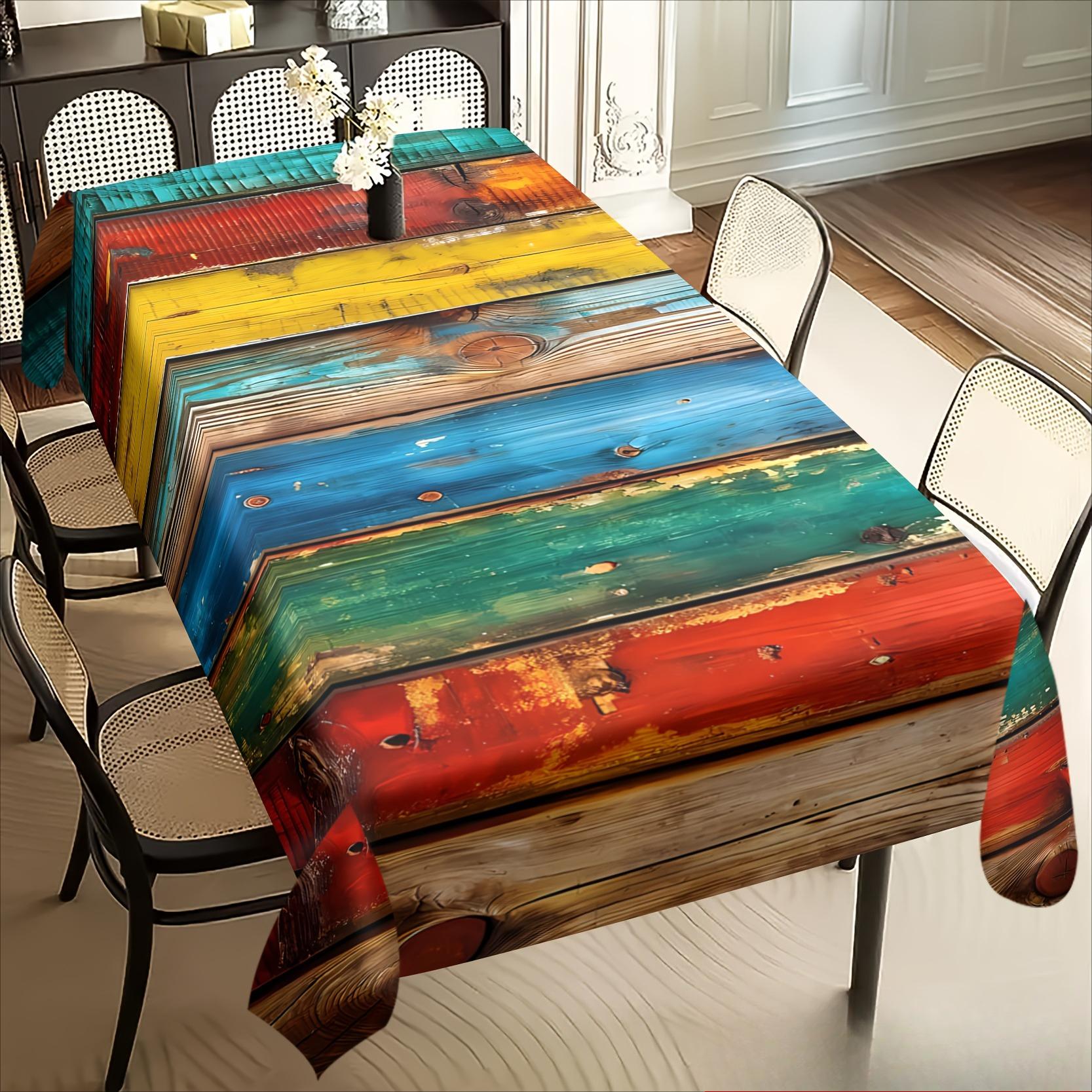 Regenboogkleurige Houtnerf Rechthoekige Tafelkleed voor Tafeldecoratie Wasbaar Retro Kleurrijk Gestreept Keukentafelkleed Huisdecoratie 100x160cm