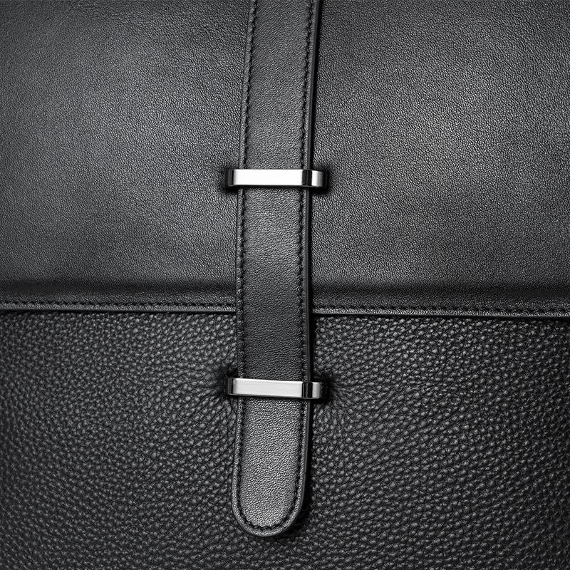 Mochila masculina de couro genuíno, mochila simples de concha, bolsa de computador de couro de vaca com camada superior