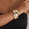 Chunky Punk Exaggerated Gold Plated Color Wide Leaf Large Opening Bracelet for Women Girls Daily Party Metal Jewelry