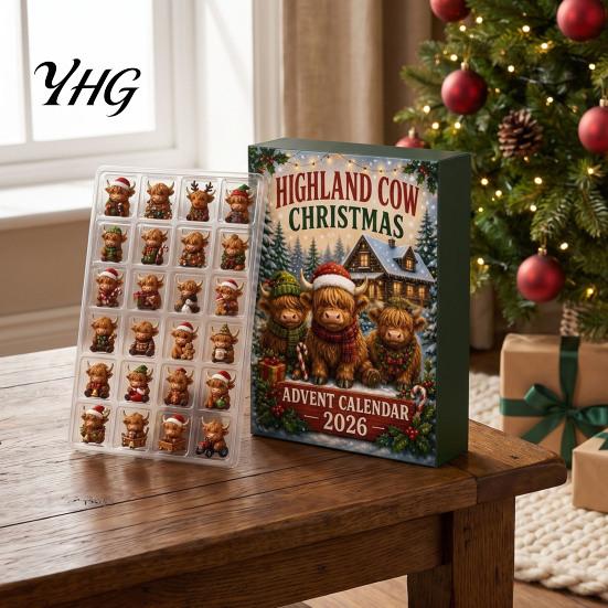 Cute Collection Figurines 2026 Highland Cow Christmas Advent Calendar, 24-Day Acrylic Countdown Ornament Set with Classroom Exchange Gifts