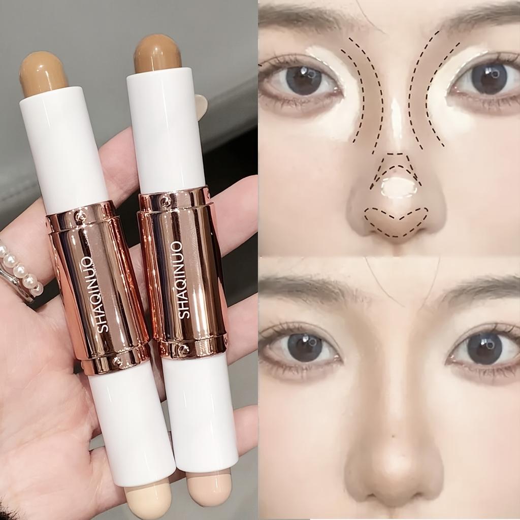 Dual-Ended Highlight & Contour Stick 3D Facial Sculpting Long-Lasting, Waterproof & Sweatproof, Skin-Tone Illumination Makeup Stick