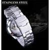 Forsining Men's Fashion Casual Blue Hollow Waterproof Automatic Mechanical Watch GMT1114-8-A