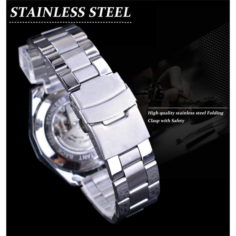 Forsining Men's Fashion Casual Blue Hollow Waterproof Automatic Mechanical Watch GMT1114-8-A