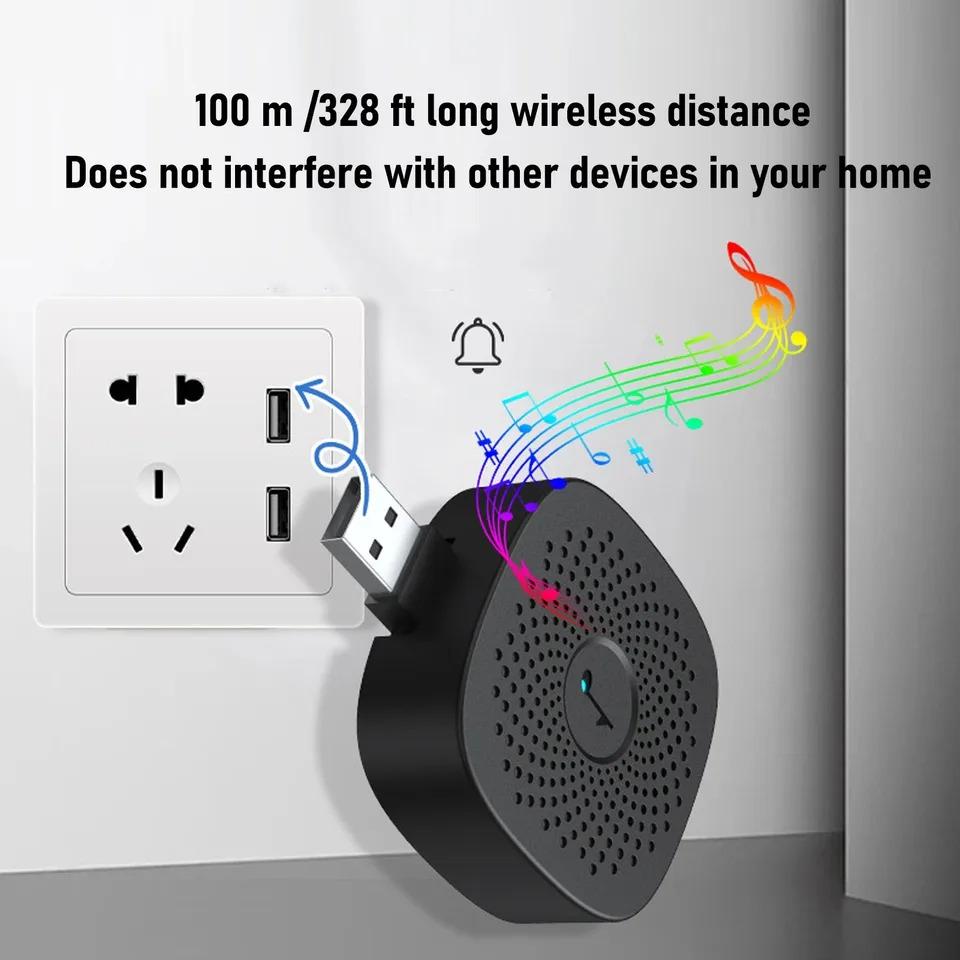 Wireless Doorbell Rain Proof Accurate Control 38 Melodies Portable USB Door Bell Ringer for Home