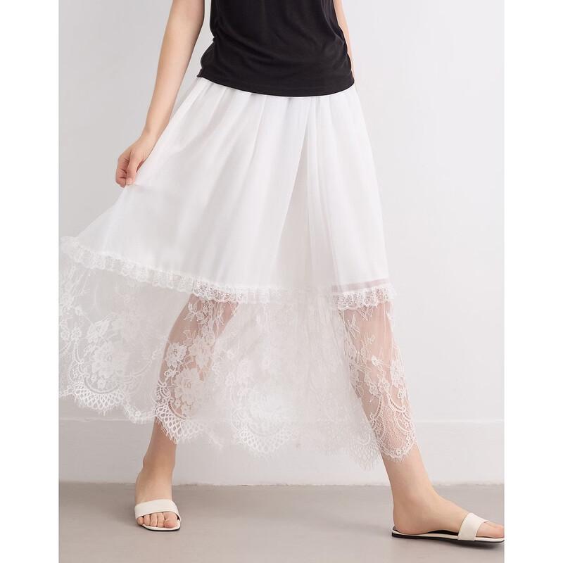 Women's Lace-Trim Elastic Waist Midi Skirt