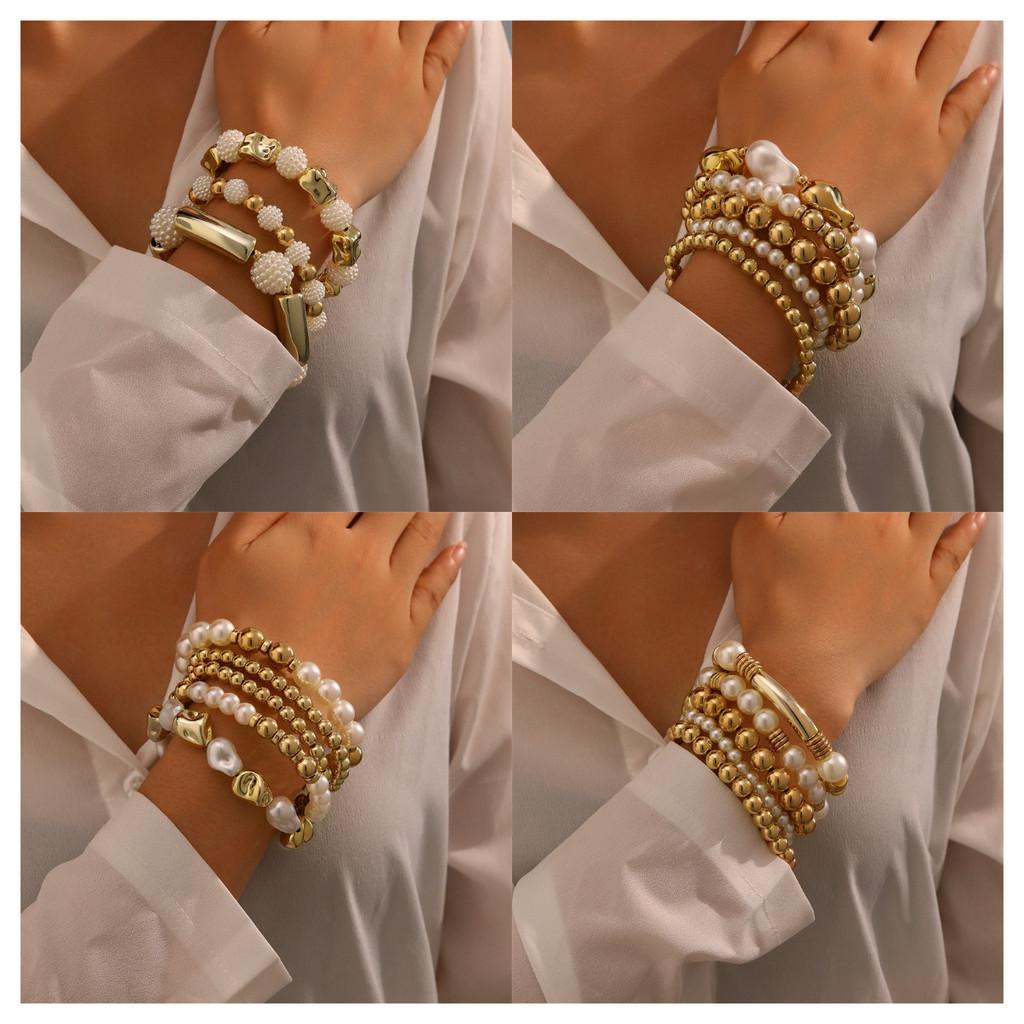 Elegant Pearl Shell Woman Bracelet Set With Geometric Design For Office Gift