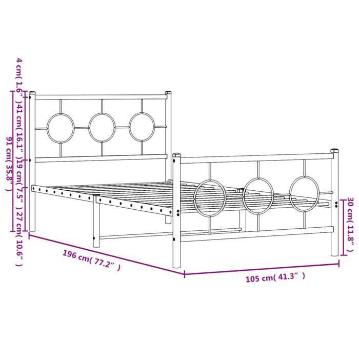 VidaXL Metal Bed Frames with Headboard Footboard, Single Bed with Slat Base, Adult Bed with Bedroom Foot, 376287
