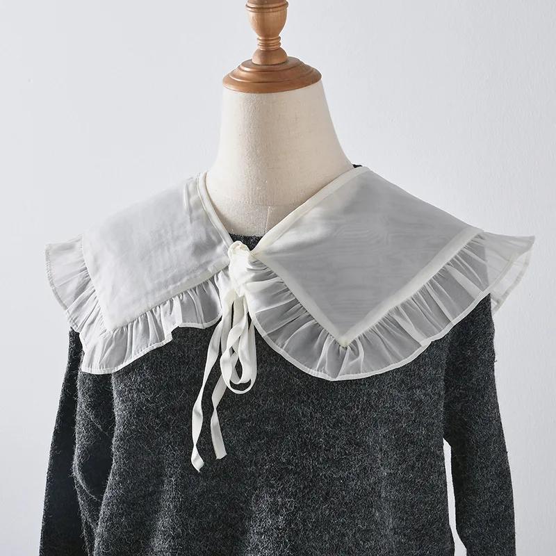 Women Lace Detachable Collar Shawl Bowknots Neckwear Fake Collar Shoulder Wraps Female False Collars Small Cape