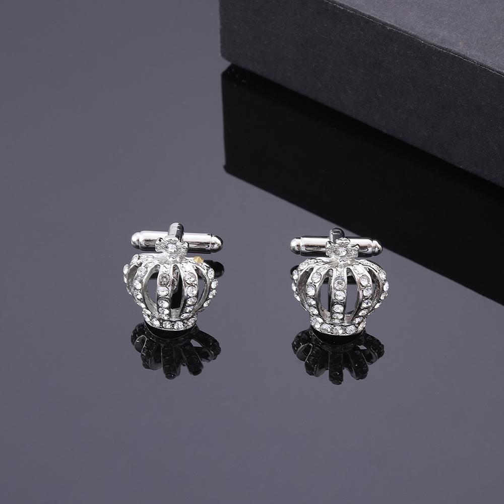 

Dazzling Blue Mens Hollow Out Crown Crystal Cufflinks Full Clear Rhinestone Paved Golden And Silvery Tones Sleeve Button