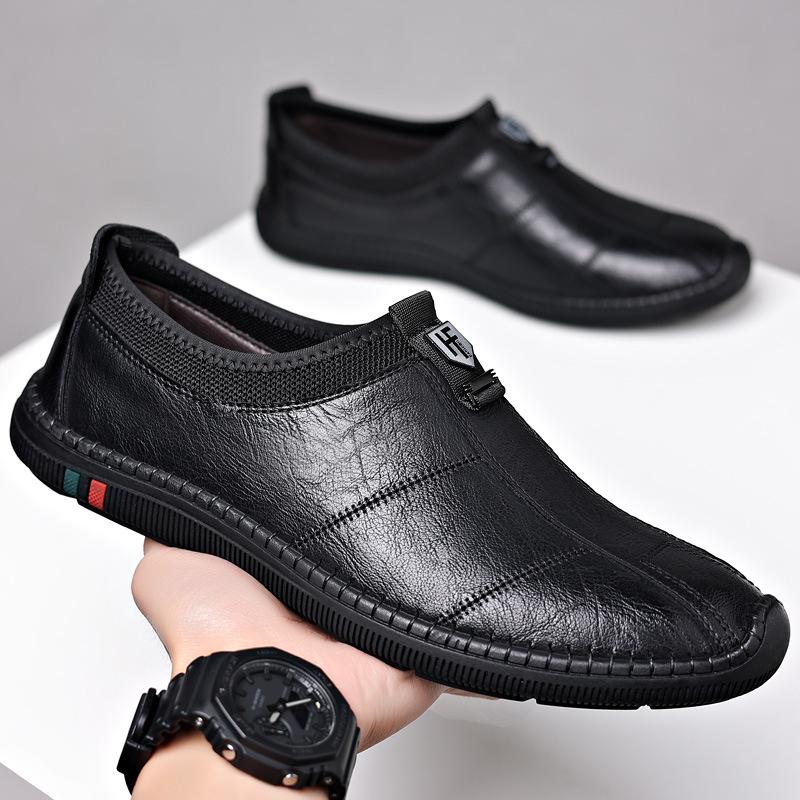2025 Autumn New Men's One-pedal Cowhide Shoes Versatile Breathable Doudou Shoes Soft-soled Non-slip Driving Shoes