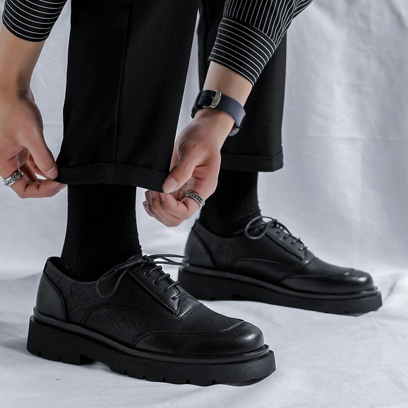 Fashion Men Japan Karajuku Korean Style Streetwear Vintage Thick Platform Casual Genuine Leather Shoes Soft For Male Dress Leather Shoes