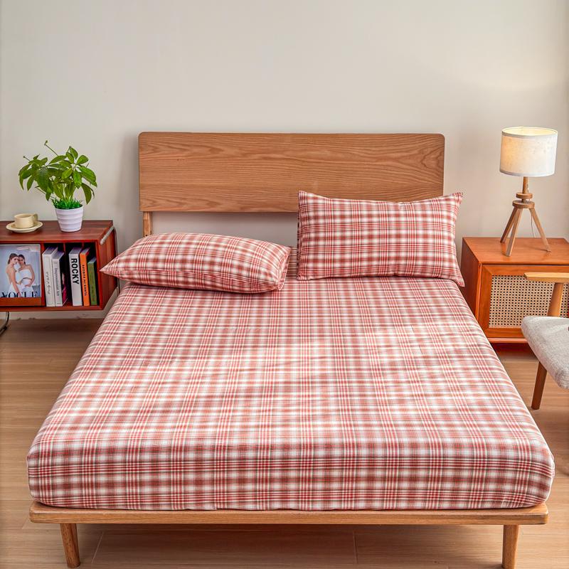 Luxury check style 100% Cotton Bed Sheet Fitted Sheet With Elastic Mattress Cover Couple Bed Linen Bedding Queen King Size