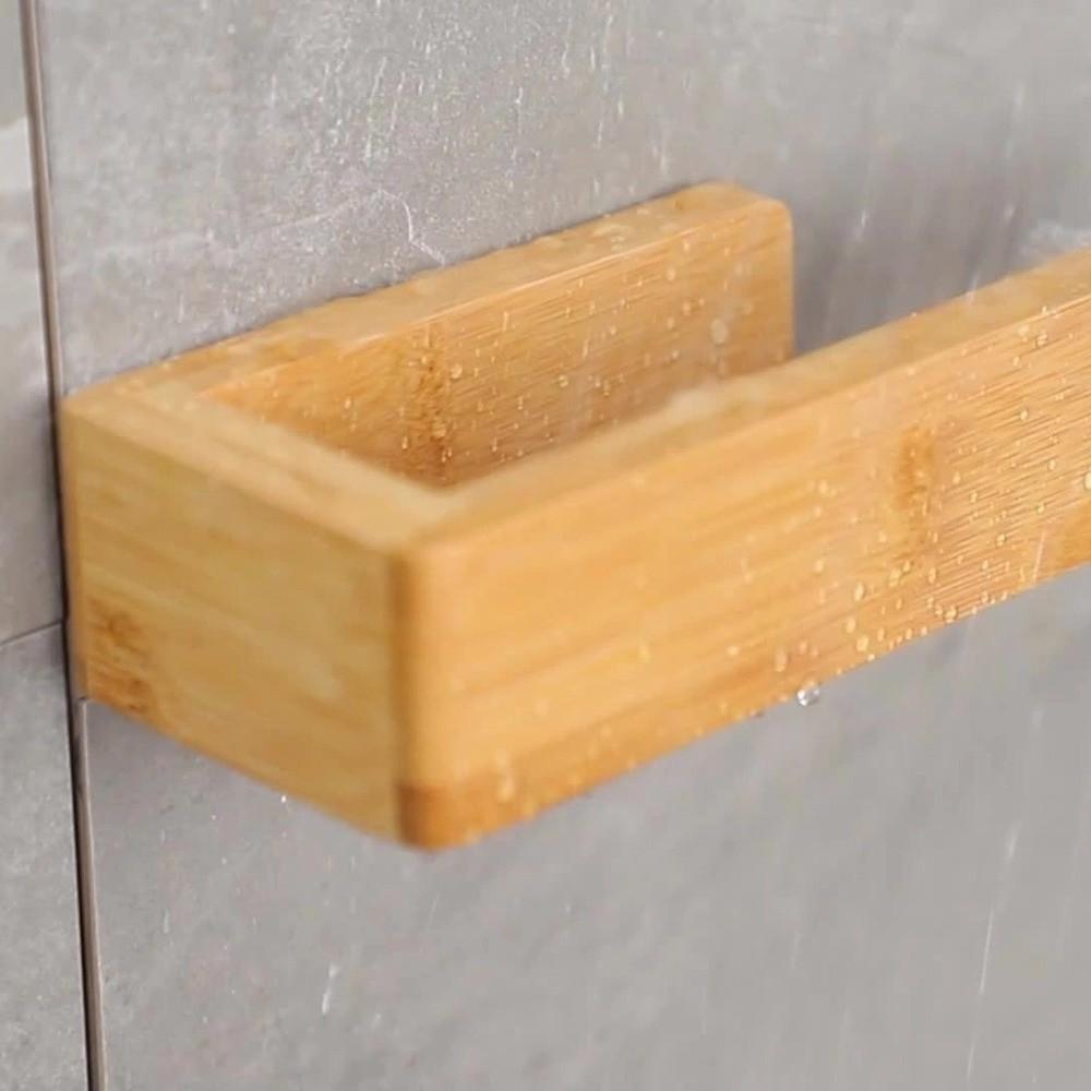 Durable Adhesive Bamboo Wooden Towel Rack Waterproof Wall-Mounted No Drill Shelf Toilet Storage Towel Shelf Bathroom