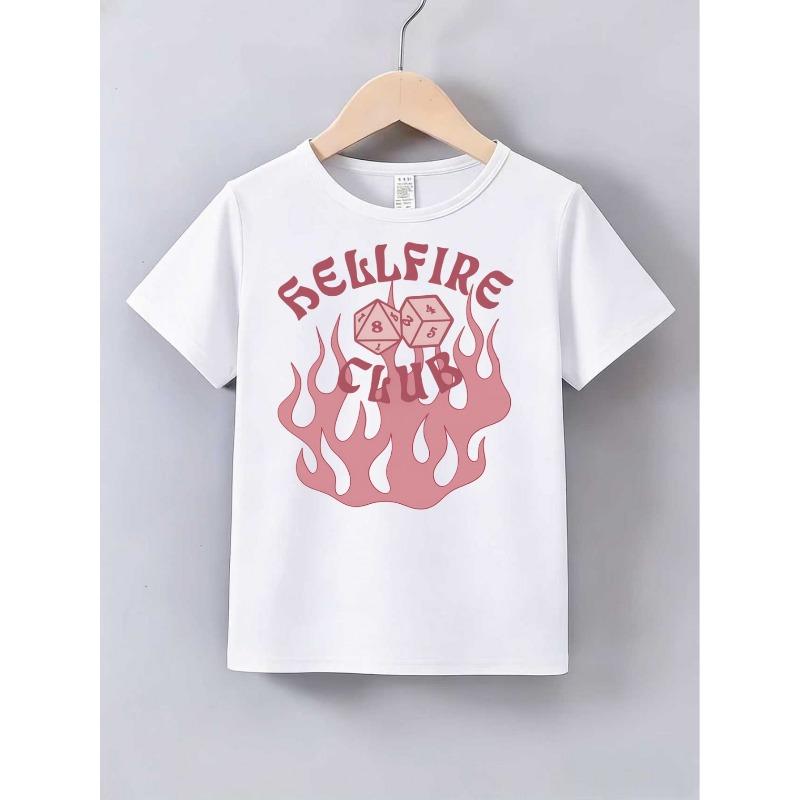 

European sizes Short Sleeve T-Shirt for Boys with Vintage Font And Multi-Sided Dice Print, Trendy Merchandise from The Series 98cm белый