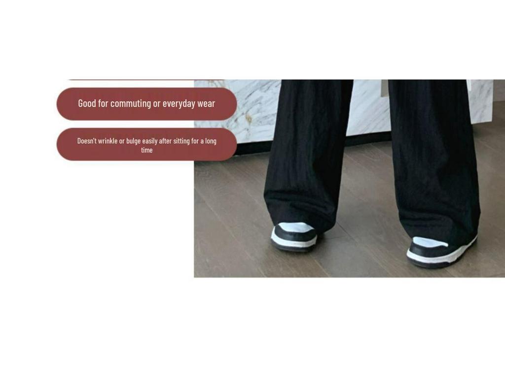 Ice Silk Women's High-Waist Pleated Wide-Leg Pants for Spring, Summer, and Autumn.