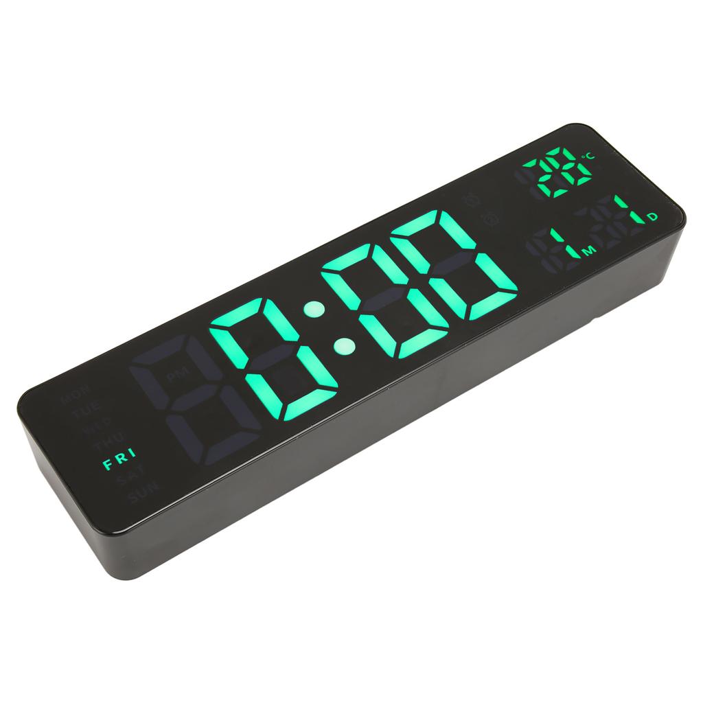 Digital Alarm Clock 10in 12/24H Temperature Display Battery Powered Quiet Green Backlit LED Clock