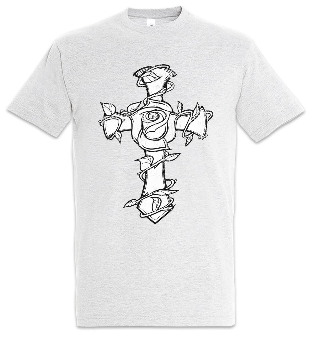 Rose Cross II T-Shirt Symbol Tattoo Sign Roses Christian Christ Artist Art- S