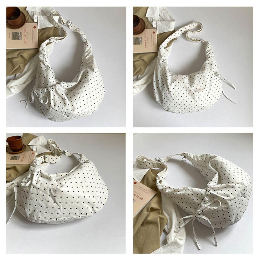 Nylon Polka Dot Shoulder Bag Korean Style Large Capacity Crossbody Bag Pleated Zipper Design Ultralight Dumpling Bag for Women
