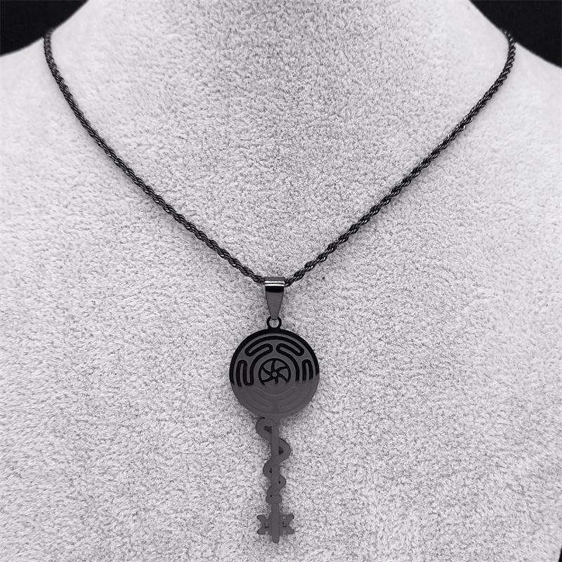 Witch Wheel of Hecate Triple Moon Goddess Necklace for Women Men Stainless Steel Greek Wicca Necklace Jewelry Collier N8471S02