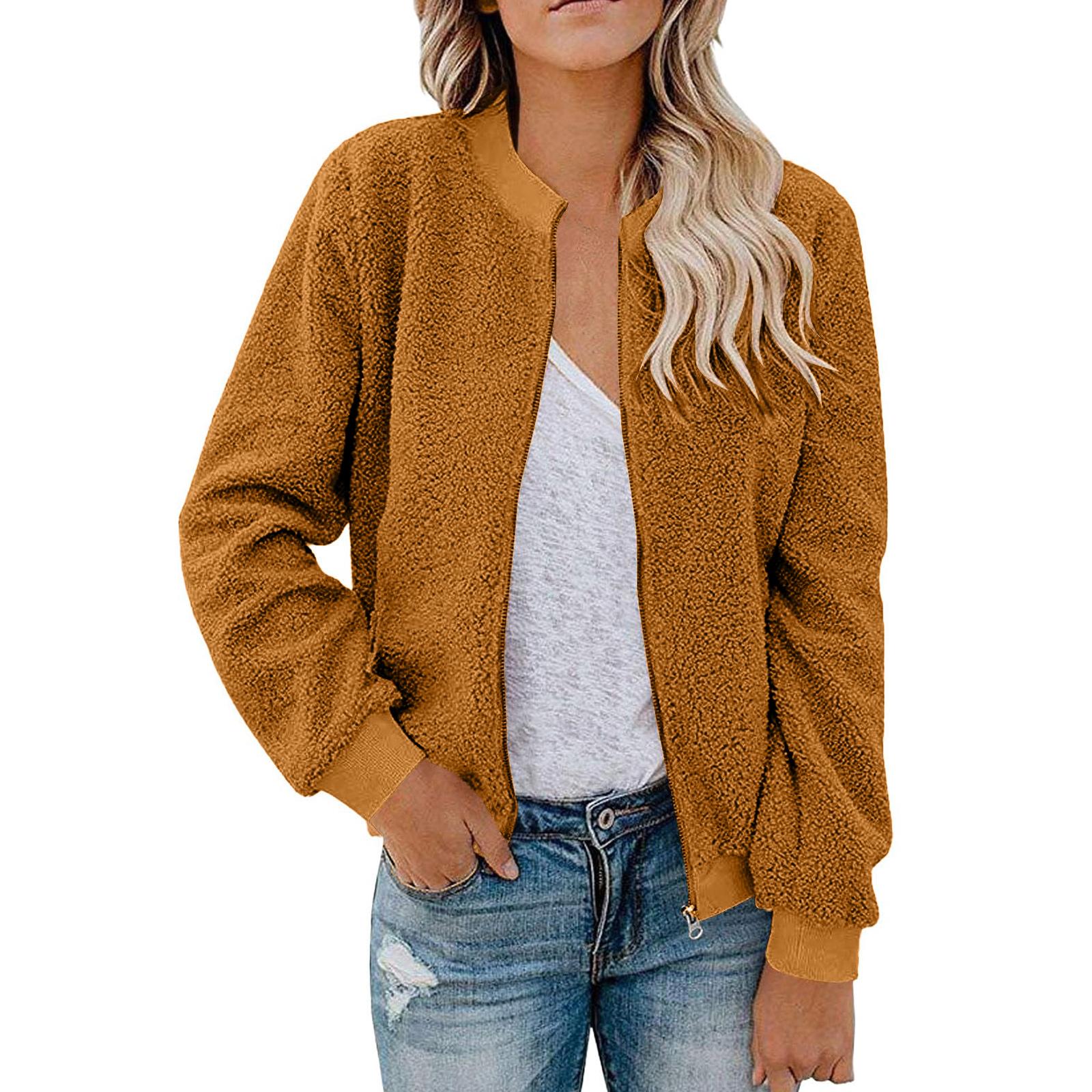 Женская модная теплая дубленка на молнии, однотонная верхняя одежда S