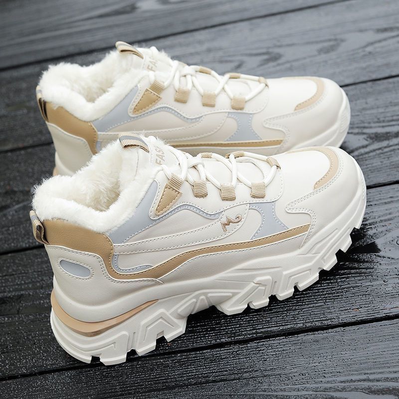 Winter New Fleece Lined Chunky Sneakers for Women Warm Cotton Sports Shoes Trendy Casual Footwear for Students
