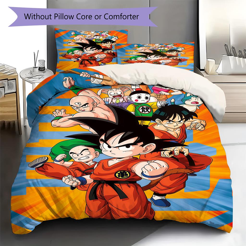 Lenjerie de pat cu model Son Goku, Set cu cuvertură, Husă de cuvertură, Față de pernă, Cadou de casă, Cadou de ziua de naștere (1 * husă de pilotă + 2 * fețe de pernă, fără miez)