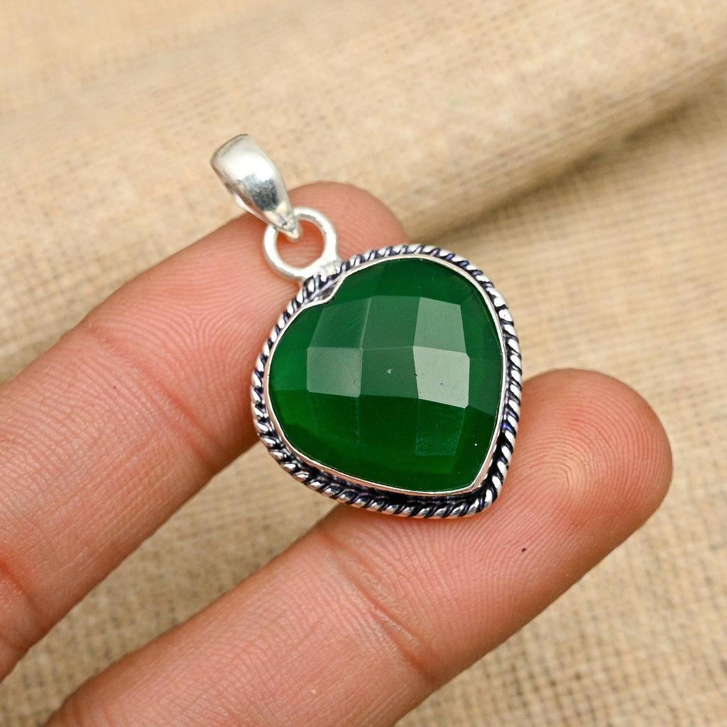 Green Onyx Gemstone Handmade 925 Solid Sterling Silver Jewelry Pendant For Women