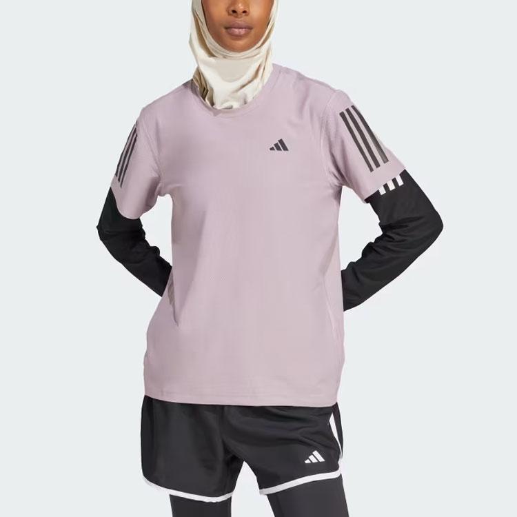 Adidas Three Stripe Crew Neck Short Sleeve T-Shirt Women Tops Purple IN1595