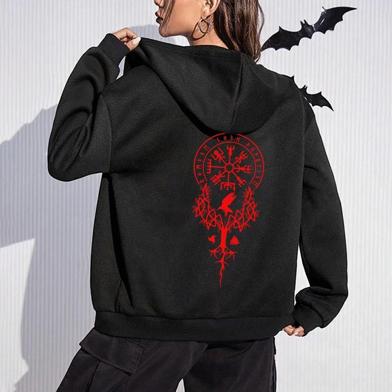 Trend Women's Zipper Hoodie High Grade Ancient Viking Art Print Sweatshirt Urban Casual Fashion Jacket Streetwear Coat
