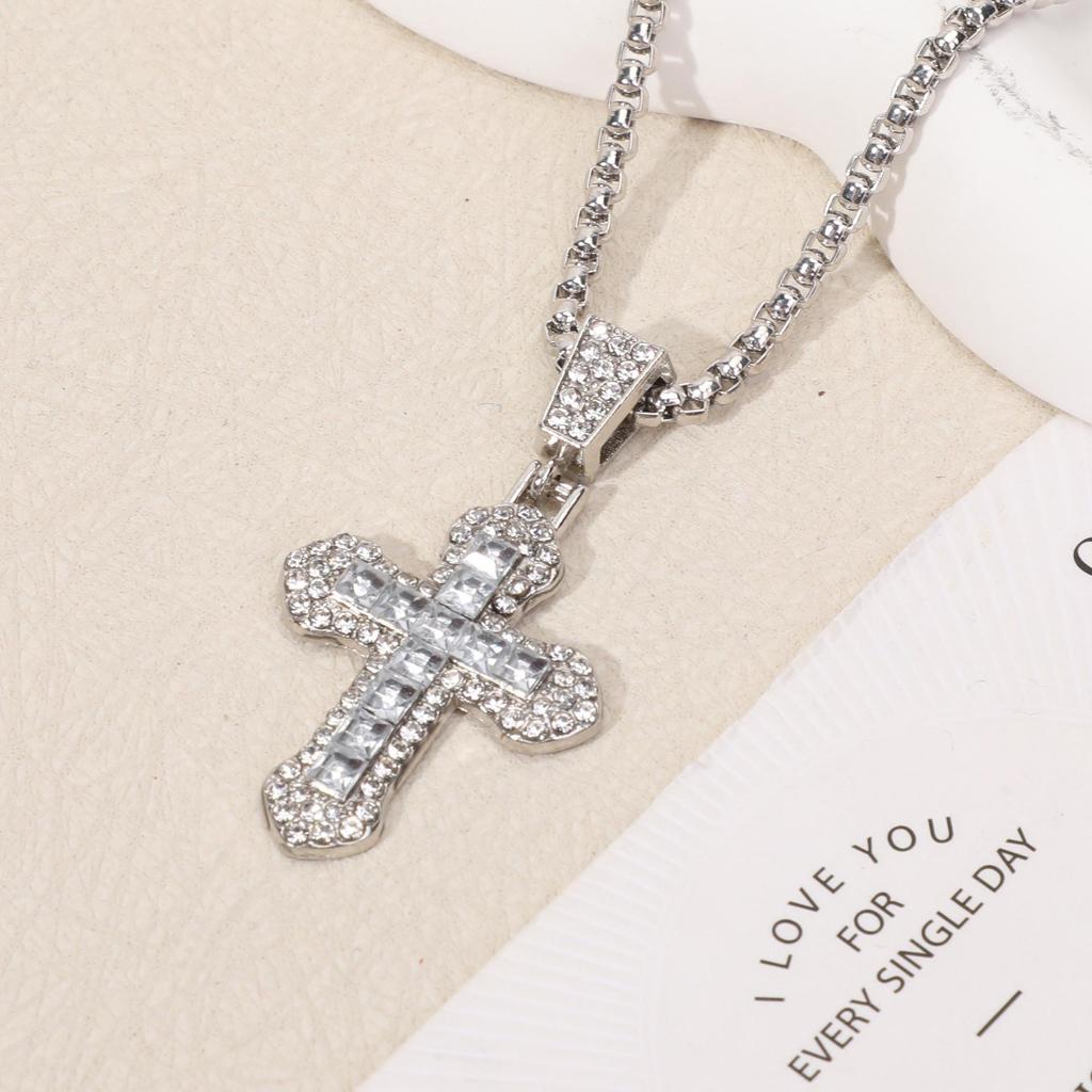 Hip Hop Zircon Cross Necklace: Versatile Titanium Steel Pendant Choker