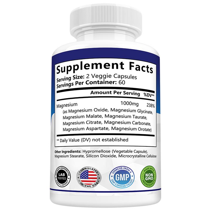 Magnesium Complex Dietary Supplement, 120 Vegetable Capsules Per Bottle