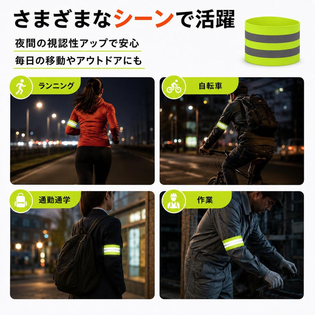 HYOJINYO Reflective Band for Running Bicycles, Width 5cm, Velcro Fastener