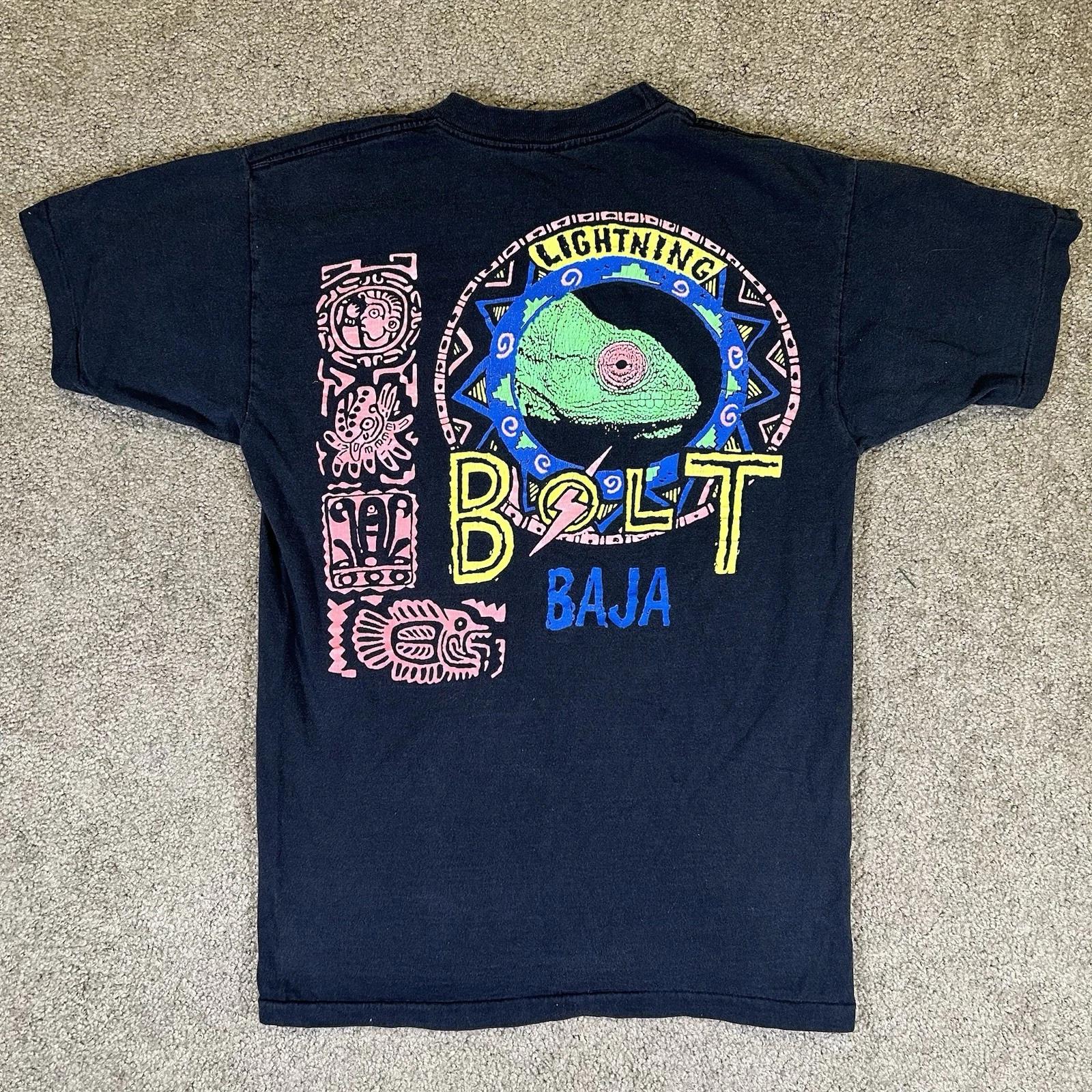 

Vintage Lighting Bolt Baja T-shirt 90s Chameleon Surf Tee Made In USA Size M L
