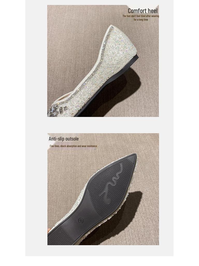 Exquisite French Rhinestone Pointed Toe Flats: Women's Fairy Style Slip-On Wedding Shoes