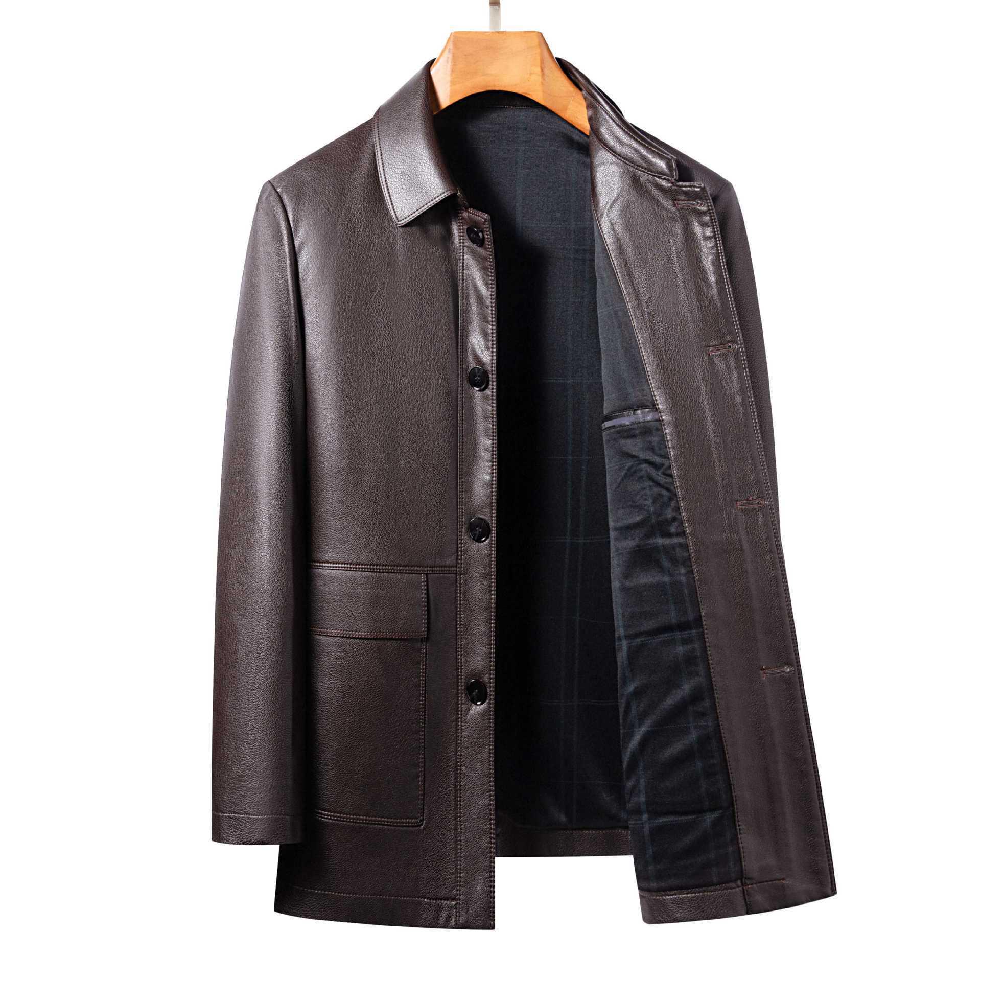 

Мужская повседневная куртка из овчины: Отложной воротник, Идеально для весны/осени, Идеально для среднего и пожилого возраста. Large