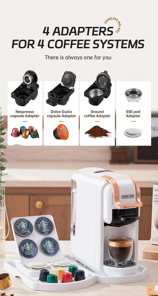 Neue MK-603 Cafelffe Mehrfachkapsel-Kaffeemaschine 4 in 1 Heiß/Kalt DG Cappuccino Nespresso Kapsel ESE Pad Gemahlen Espresso Cafeteria 19 Bar