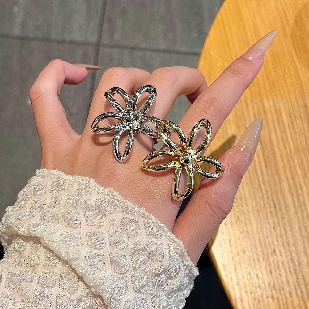 Exaggerated Open Ring Open Adjustable Women Ring Creative Hollow Flower Ring Special Occasion