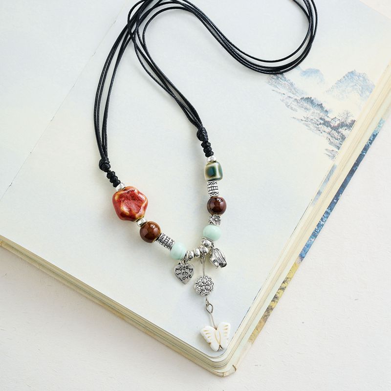

Jingdezhen Ceramic Butterfly Sweater Chain Minimalist Female Accessories MY024 Red