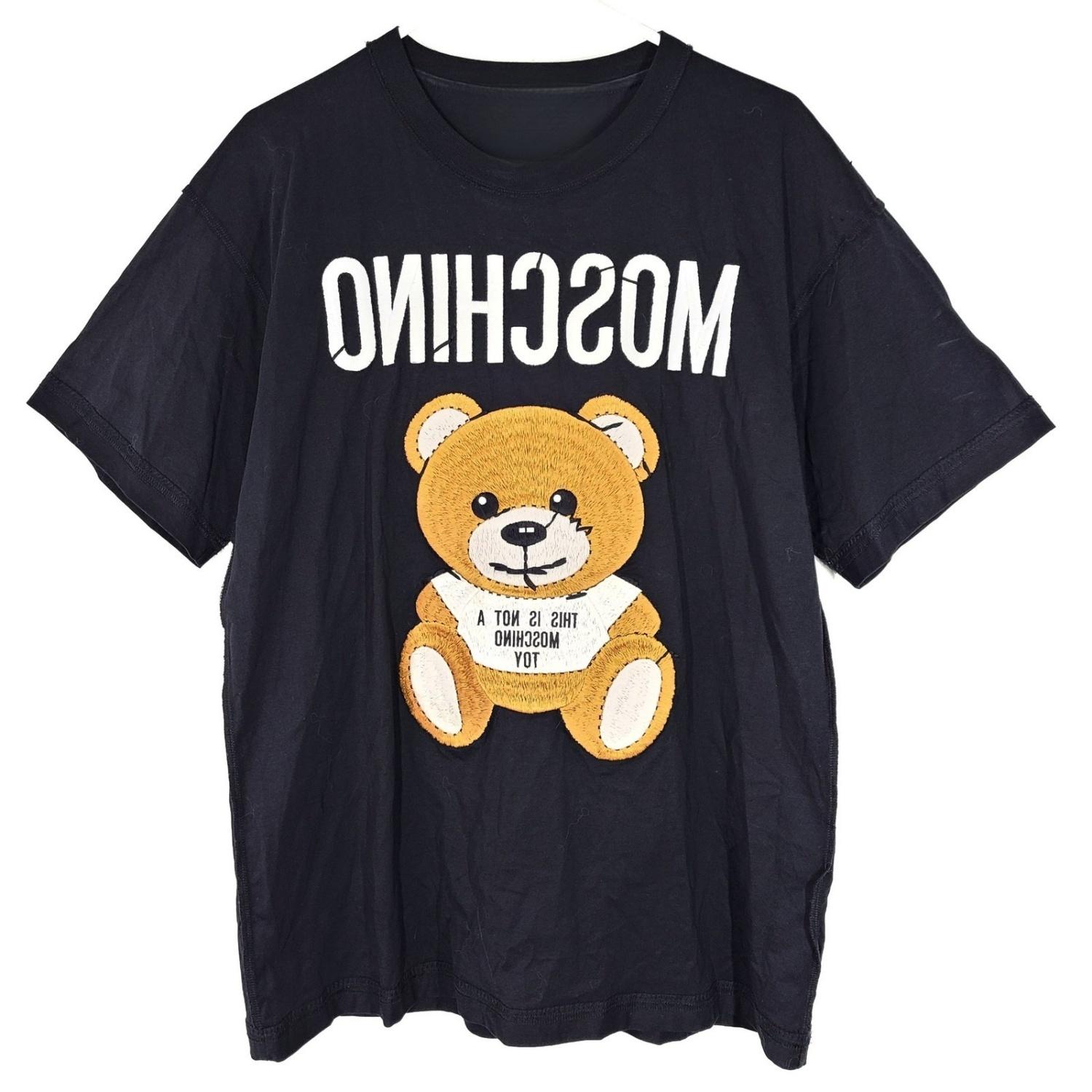 Женская оверсайз футболка Moschino Couture с вышивкой в виде мишки Тедди Черная Размер M S чёрный