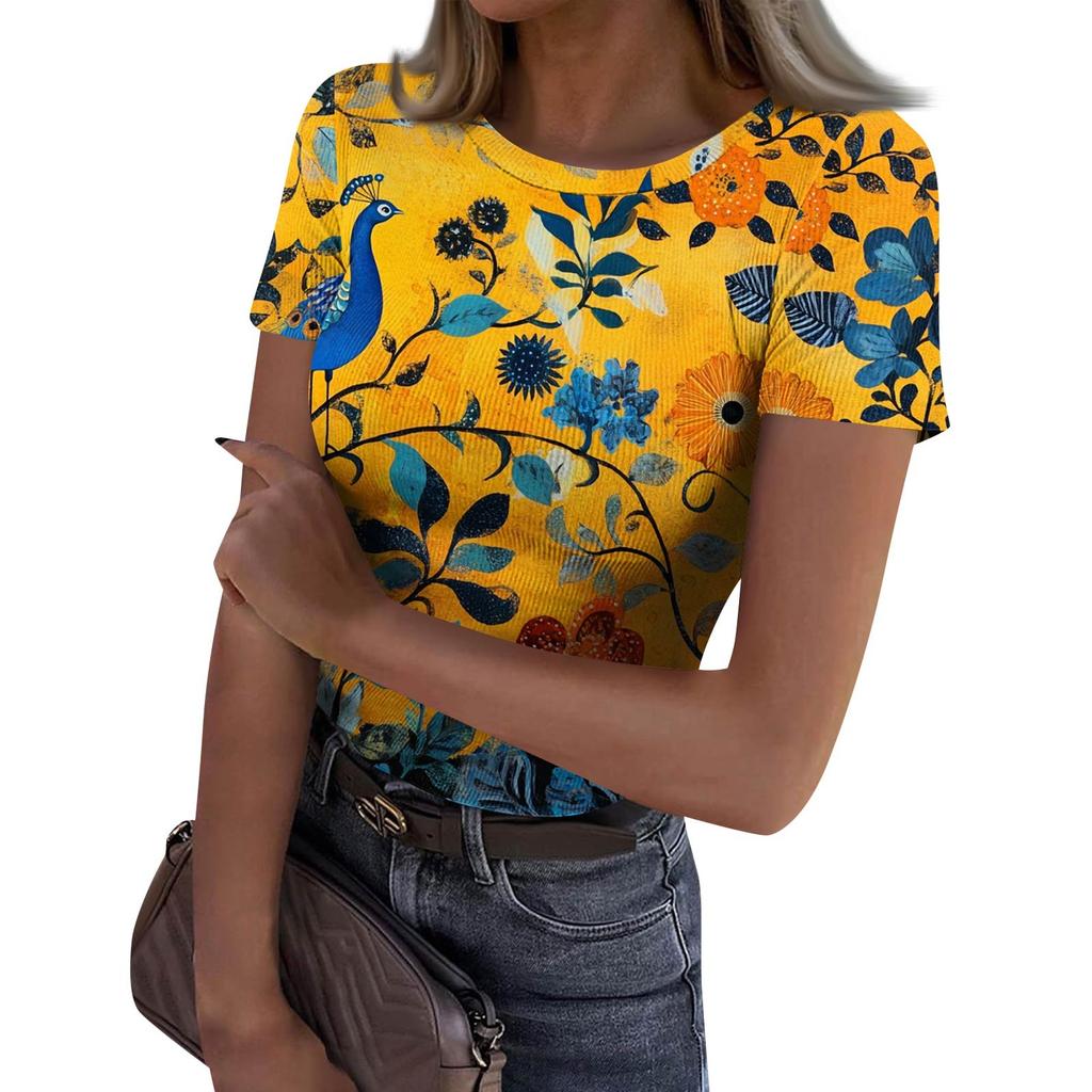 Ladies Slim Bottom T-shirt Fashion Casual Round Neck Pullover Short Sleeve Top