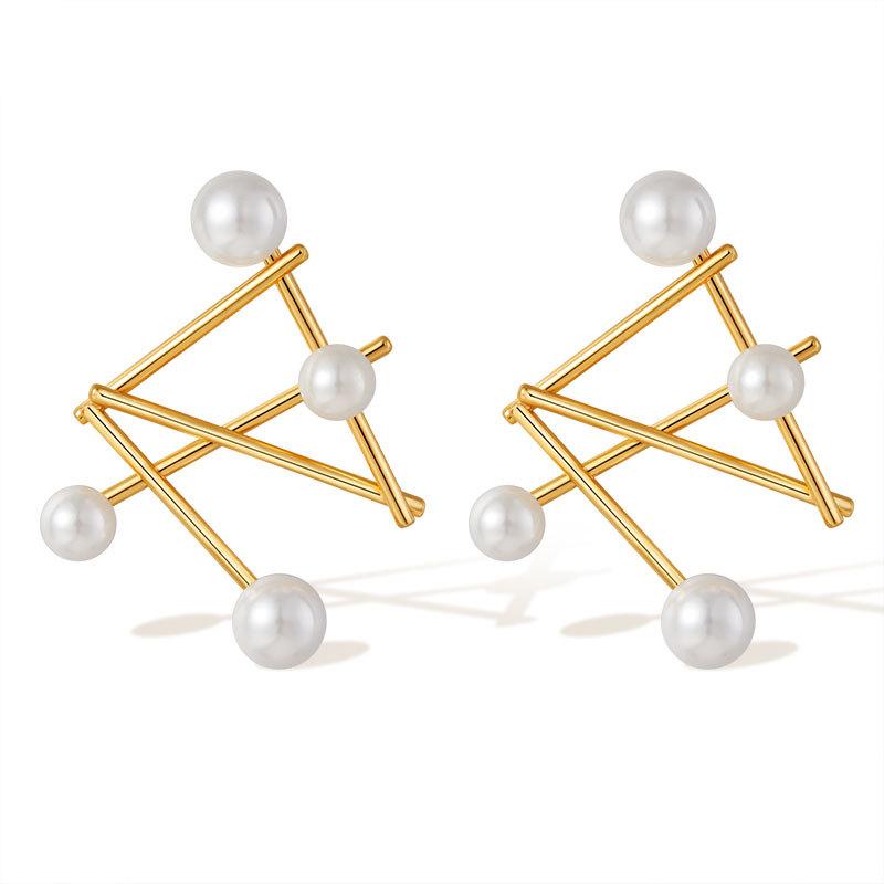 Niche Geometric Design Premium Pearl Gold Electroplated Earrings For Women Daily Wear