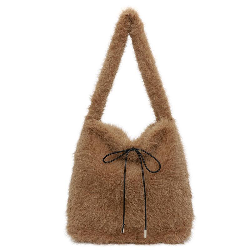 2025 New Large-capacity Autumn and Winter Plush Tote Bag Women's High-end Commuting Shoulder Bag Lamb Wool Bag