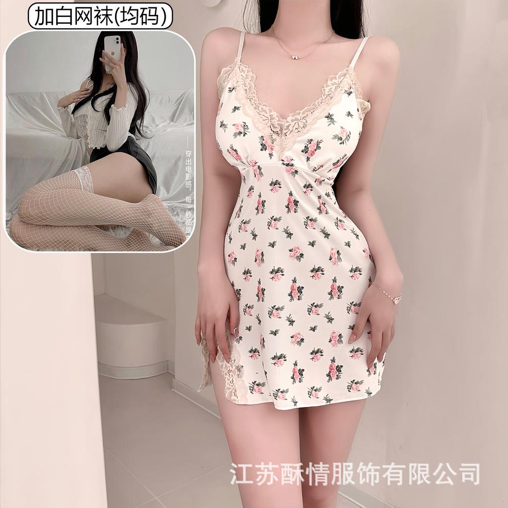 Crispy love bag chest lace pad pure hip suspender pajamas smashed flower sexy small chest pajamas color fresh wind short skirt